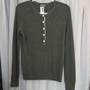 #47 NWT Lilla P Olive Buttoned Crew Neck Sweater